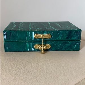 Green marble box clutch with gold hardware